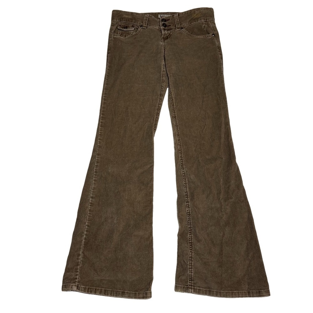 l.e.i. Brown Corduroy Pants Size 3 Double Button Front Distressed Flare Vintage - Picture 16 of 16